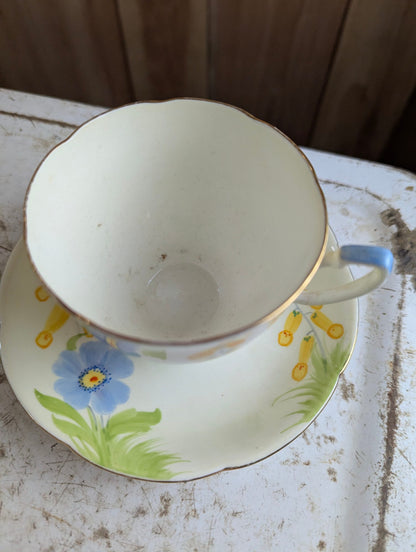 Vintage Hand-painted Bone China Morning Glory Teacup and Saucer Set