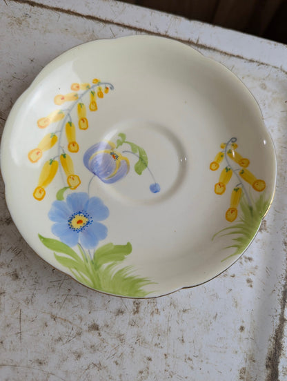 Vintage Hand-painted Bone China Morning Glory Teacup and Saucer Set