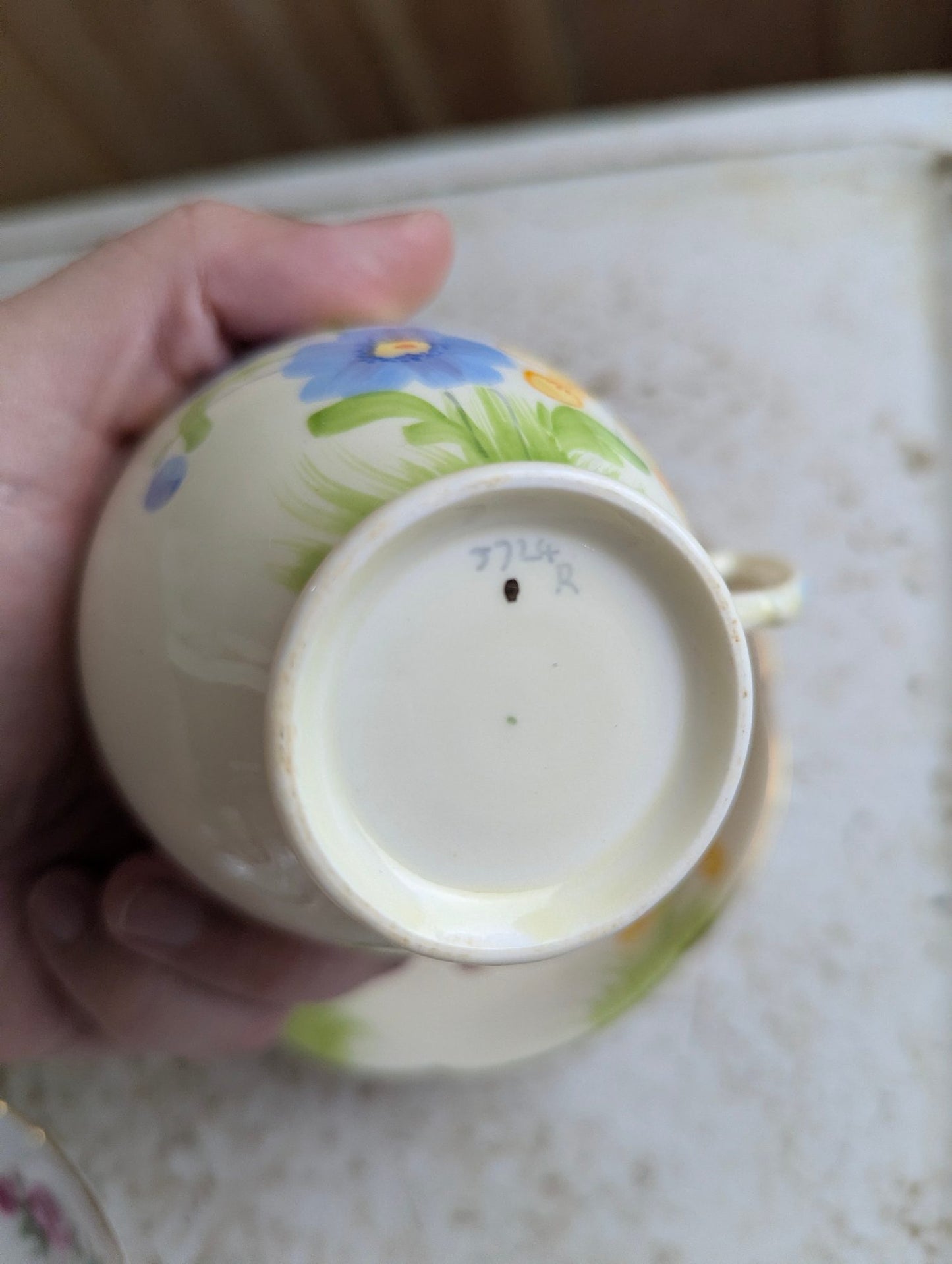Vintage Hand-painted Bone China Morning Glory Teacup and Saucer Set