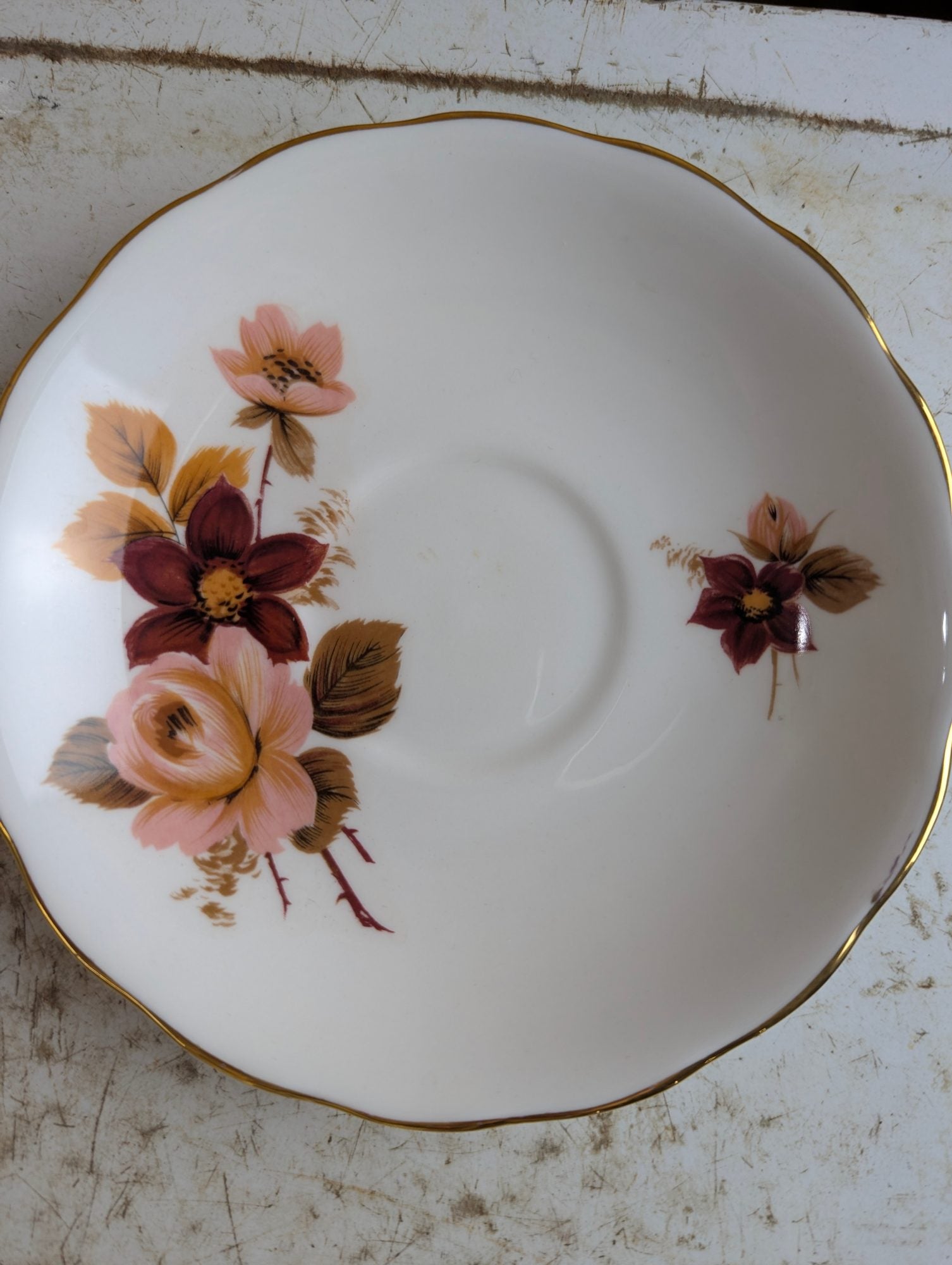 Vintage Queen Anne #8284 Bone China Pink and Brown Teacup and Saucer Set
