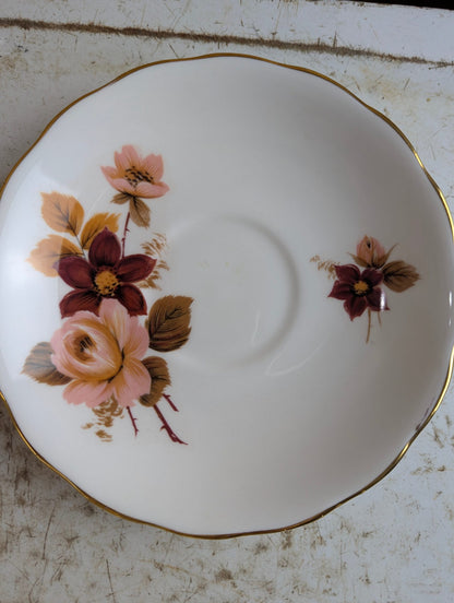 Vintage Queen Anne #8284 Bone China Pink and Brown Teacup and Saucer Set