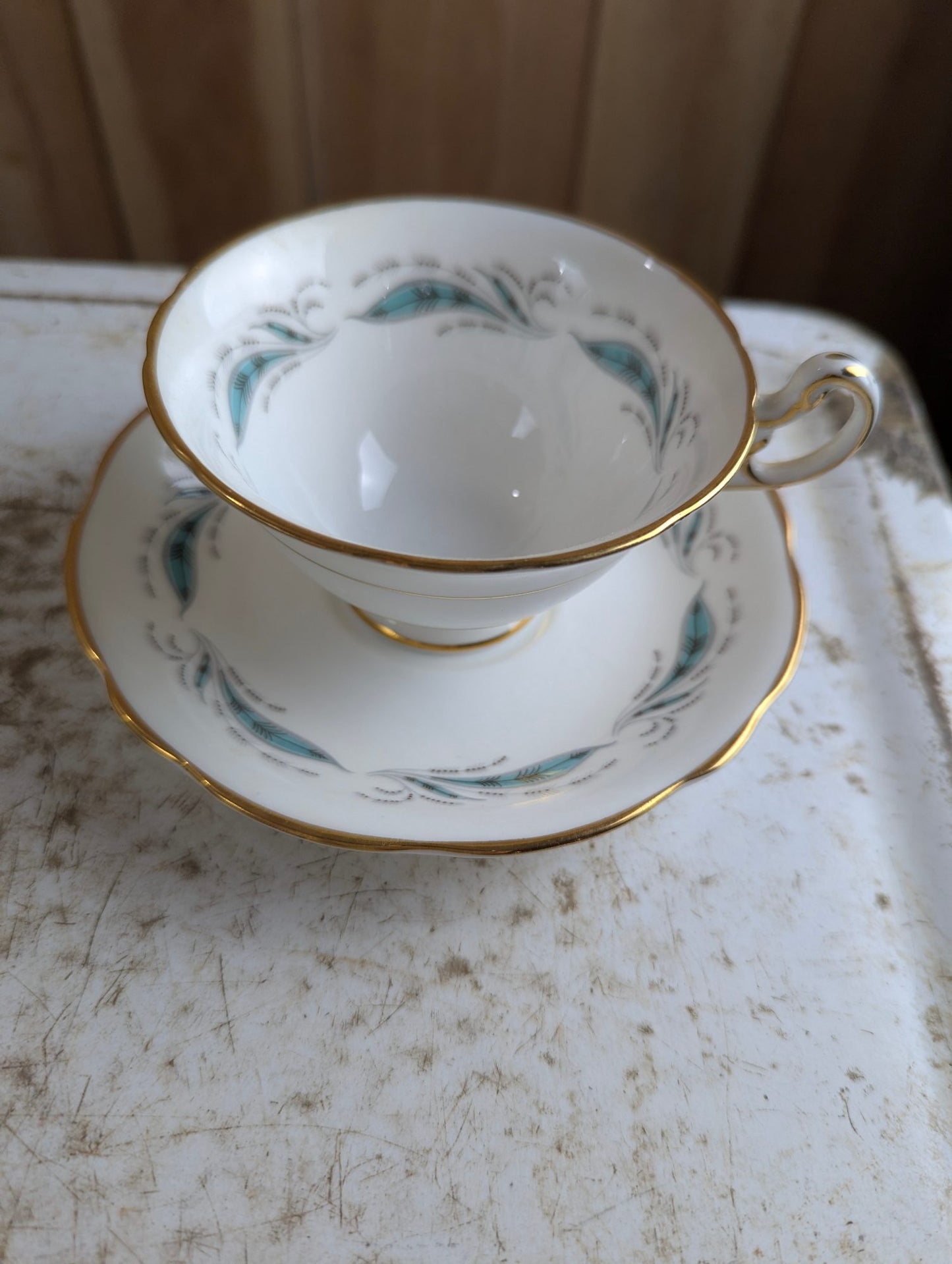 Vintage Foley Bone China Pine Spray Teacup and Saucer Set