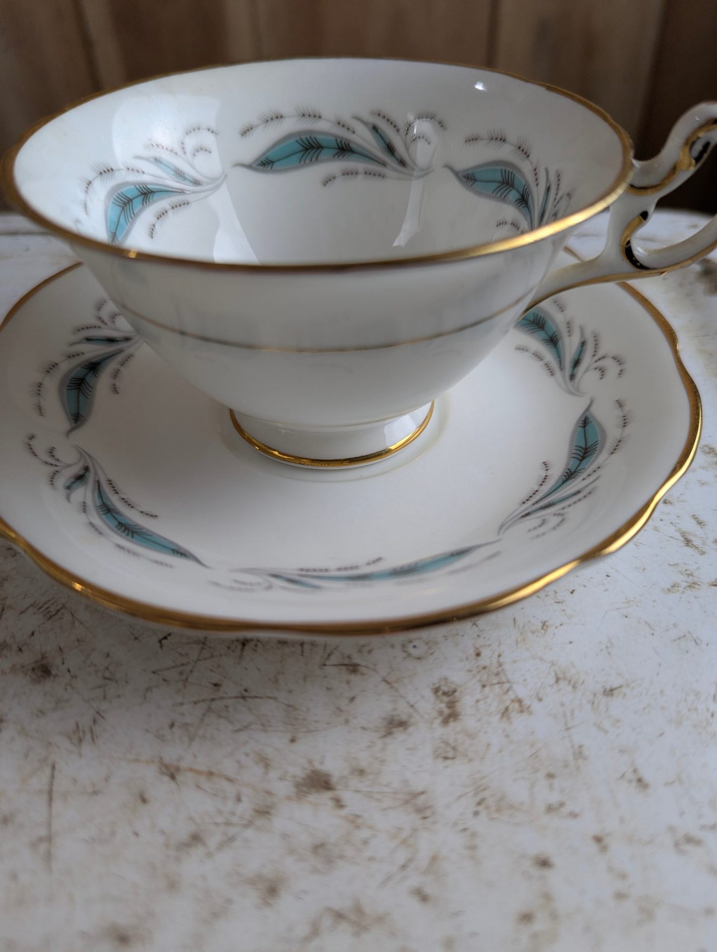 Vintage Foley Bone China Pine Spray Teacup and Saucer Set