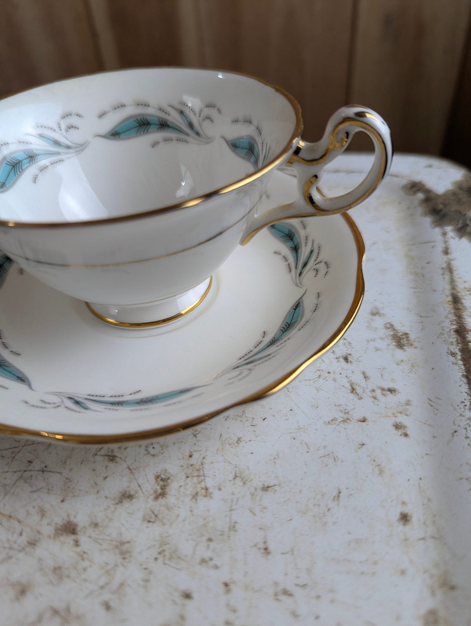 Vintage Foley Bone China Pine Spray Teacup and Saucer Set