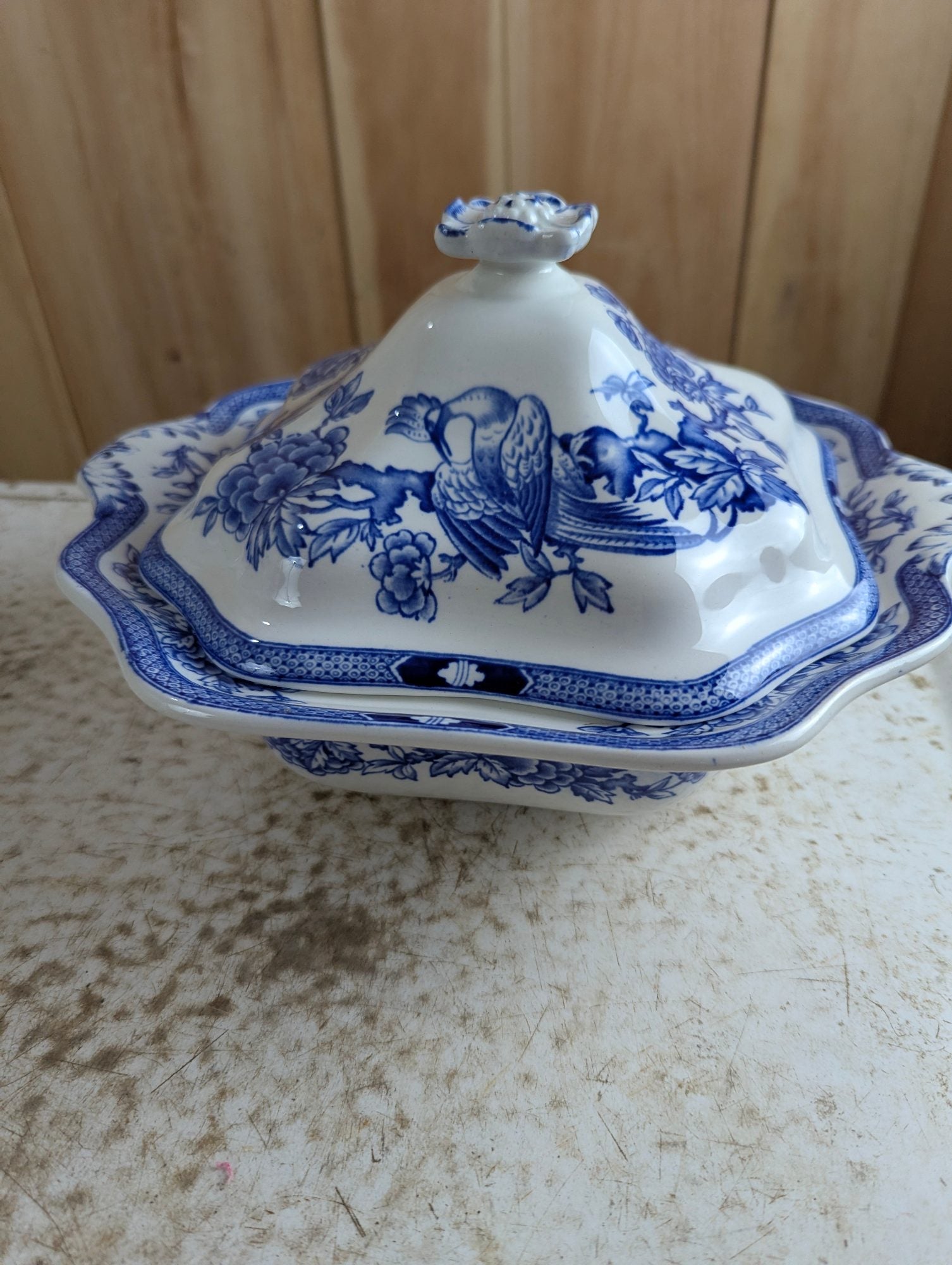 1920s Grimwades Yuan Pattern Blue and White Porcelain Vegetable Tureen