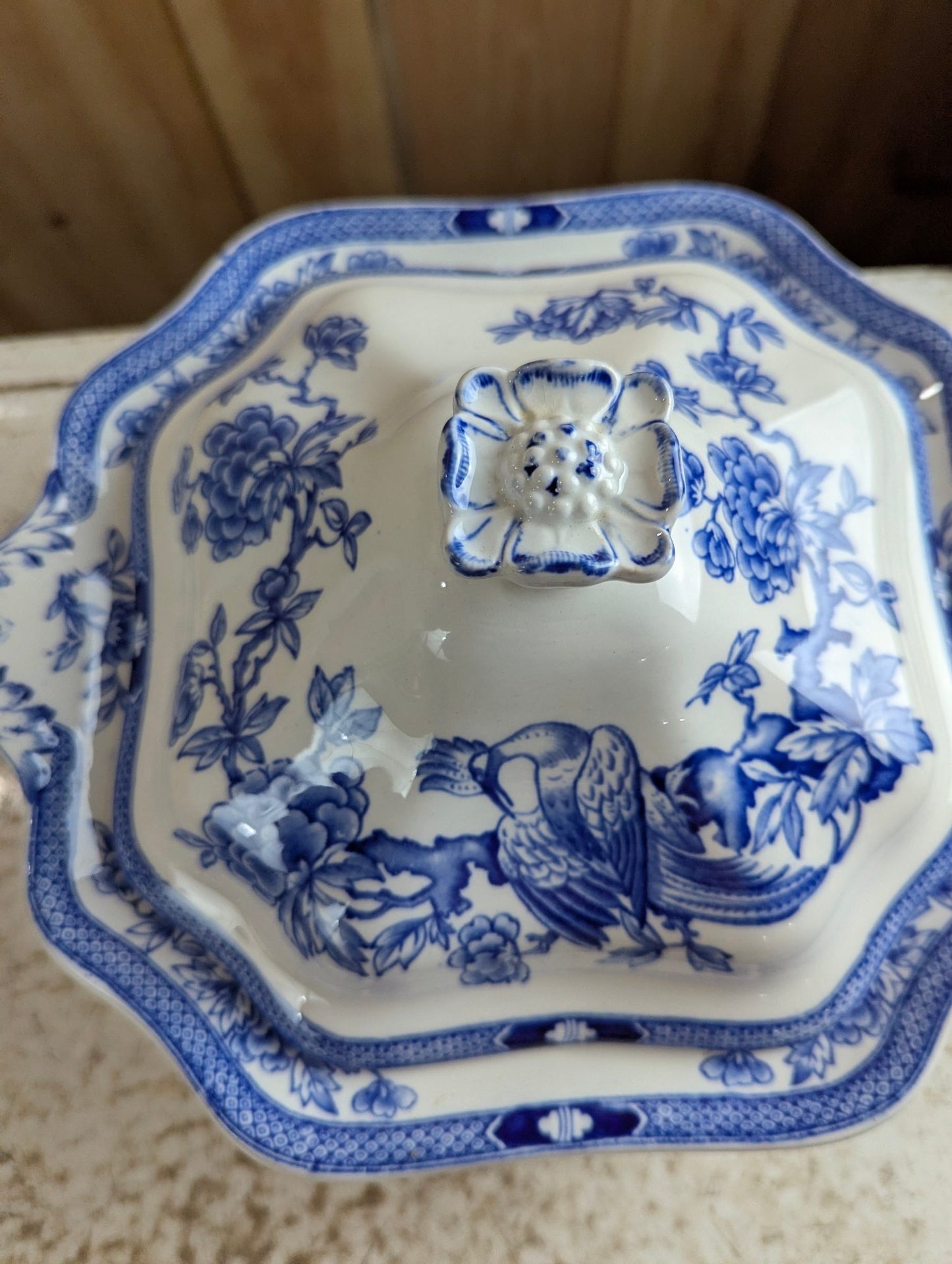 1920s Grimwades Yuan Pattern Blue and White Porcelain Vegetable Tureen