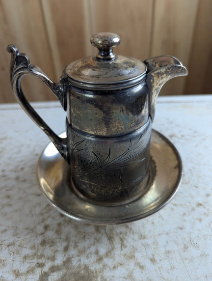Antique Reed and Barton Silver-plated Lidded Hotel Pitcher and Saucer Set