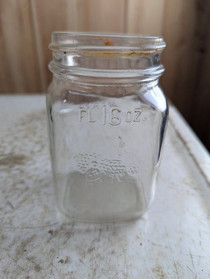 Vintage 16 Oz York Peanut Butter Embossed Clear Glass Jar