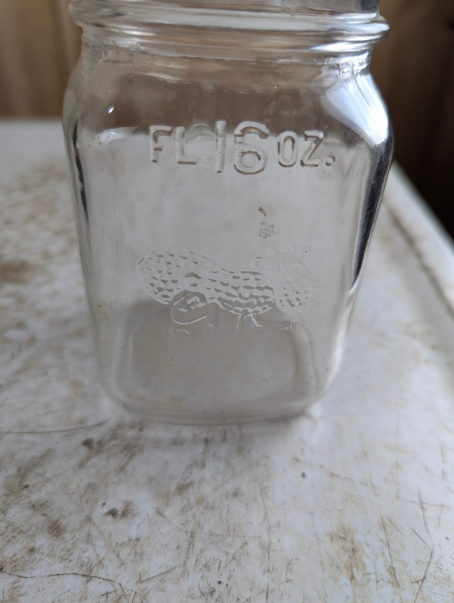 Vintage 16 Oz York Peanut Butter Embossed Clear Glass Jar
