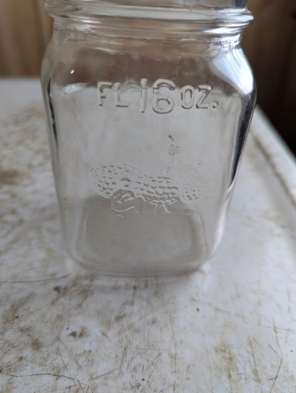 Vintage 16 Oz York Peanut Butter Embossed Clear Glass Jar