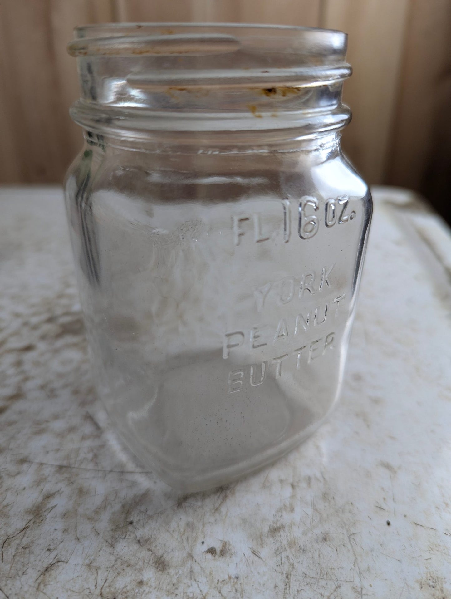 Vintage 16 Oz York Peanut Butter Embossed Clear Glass Jar