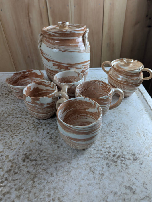 1960s Agateware 7-Piece Studio Pottery Set