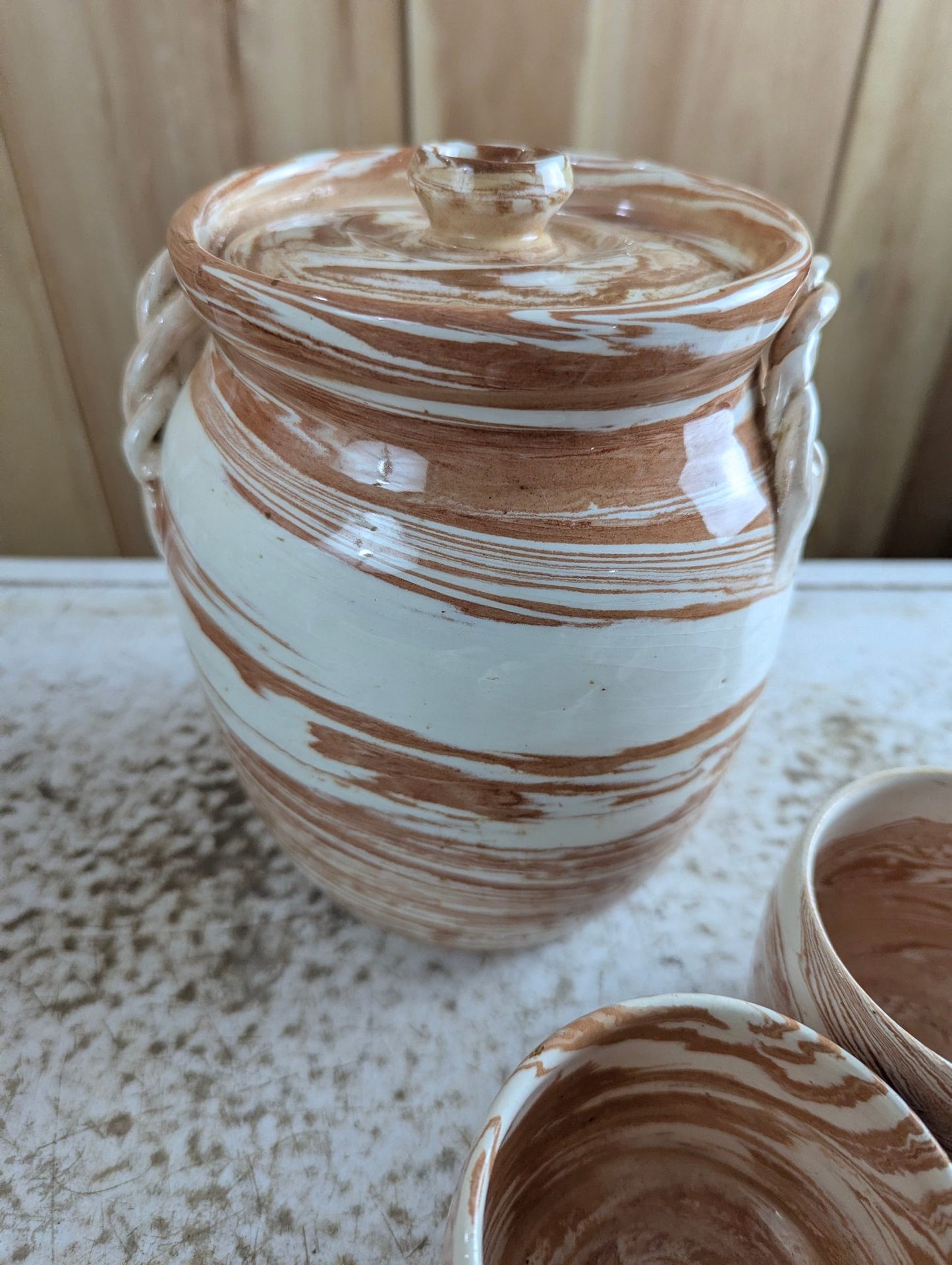1960s Agateware 7-Piece Studio Pottery Set