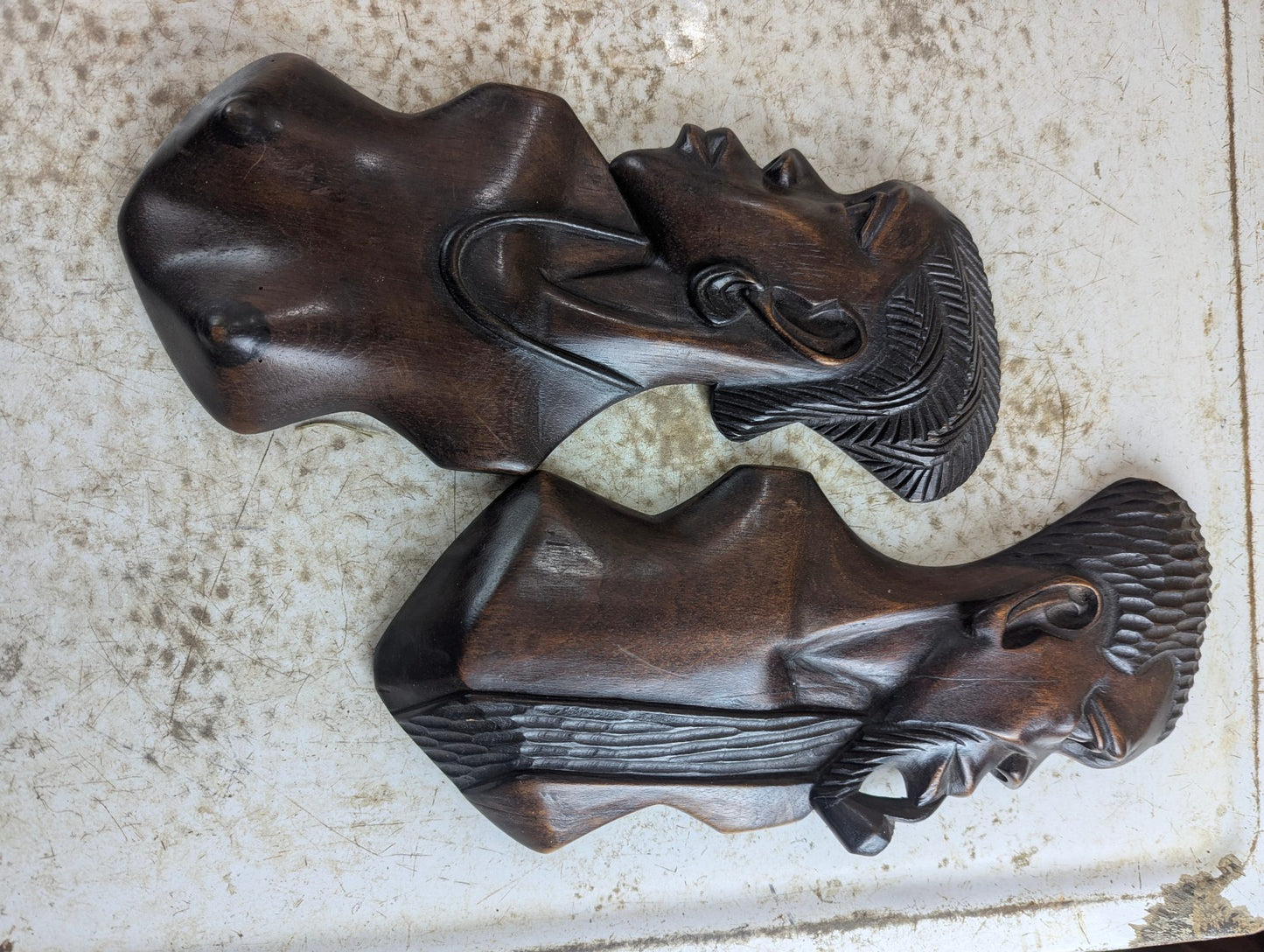 Pair of Mid-Century Hand-Carved African Hardwood Wall Profile Sculptures