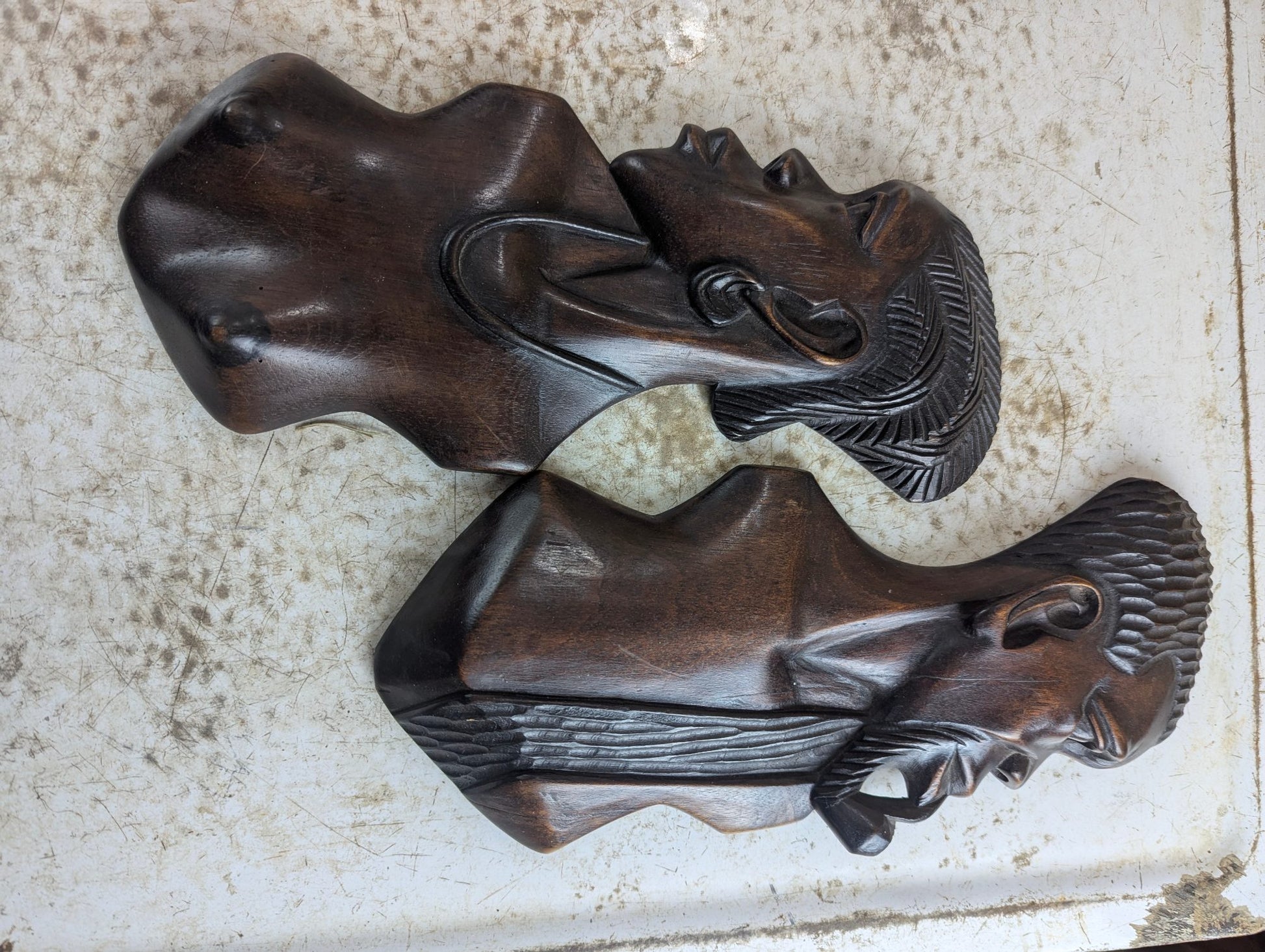 Pair of Mid-Century Hand-Carved African Hardwood Wall Profile Sculptures