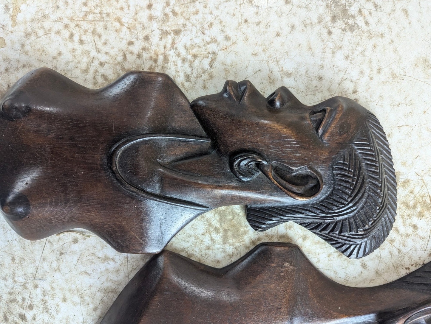 Pair of Mid-Century Hand-Carved African Hardwood Wall Profile Sculptures