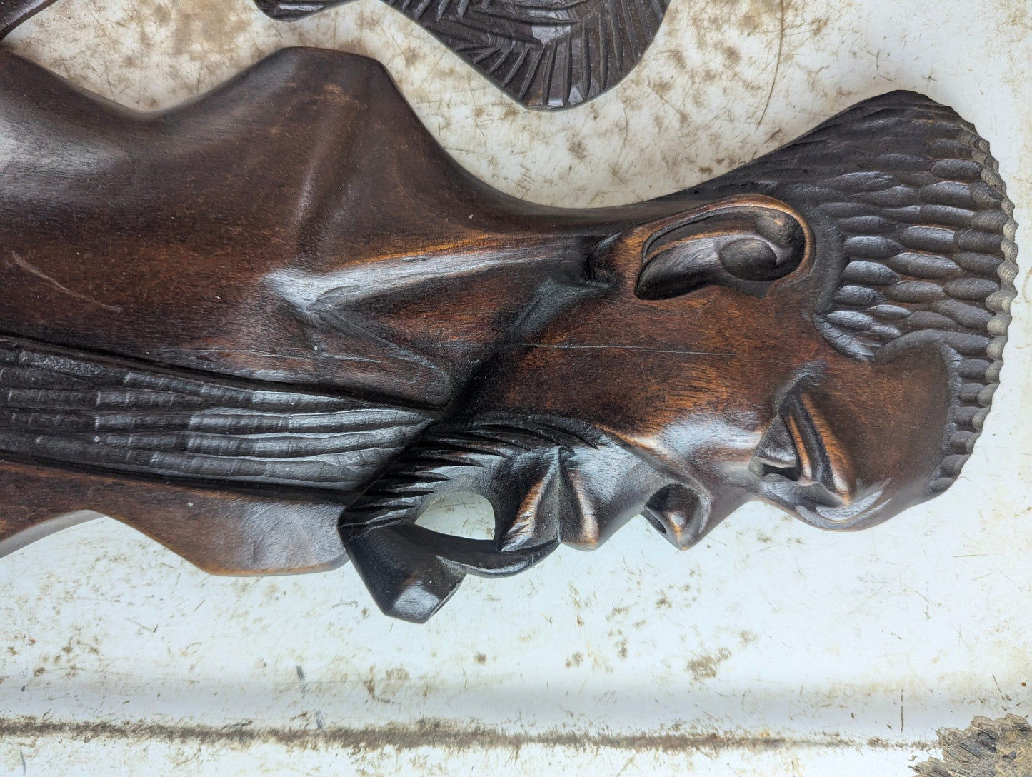 Pair of Mid-Century Hand-Carved African Hardwood Wall Profile Sculptures