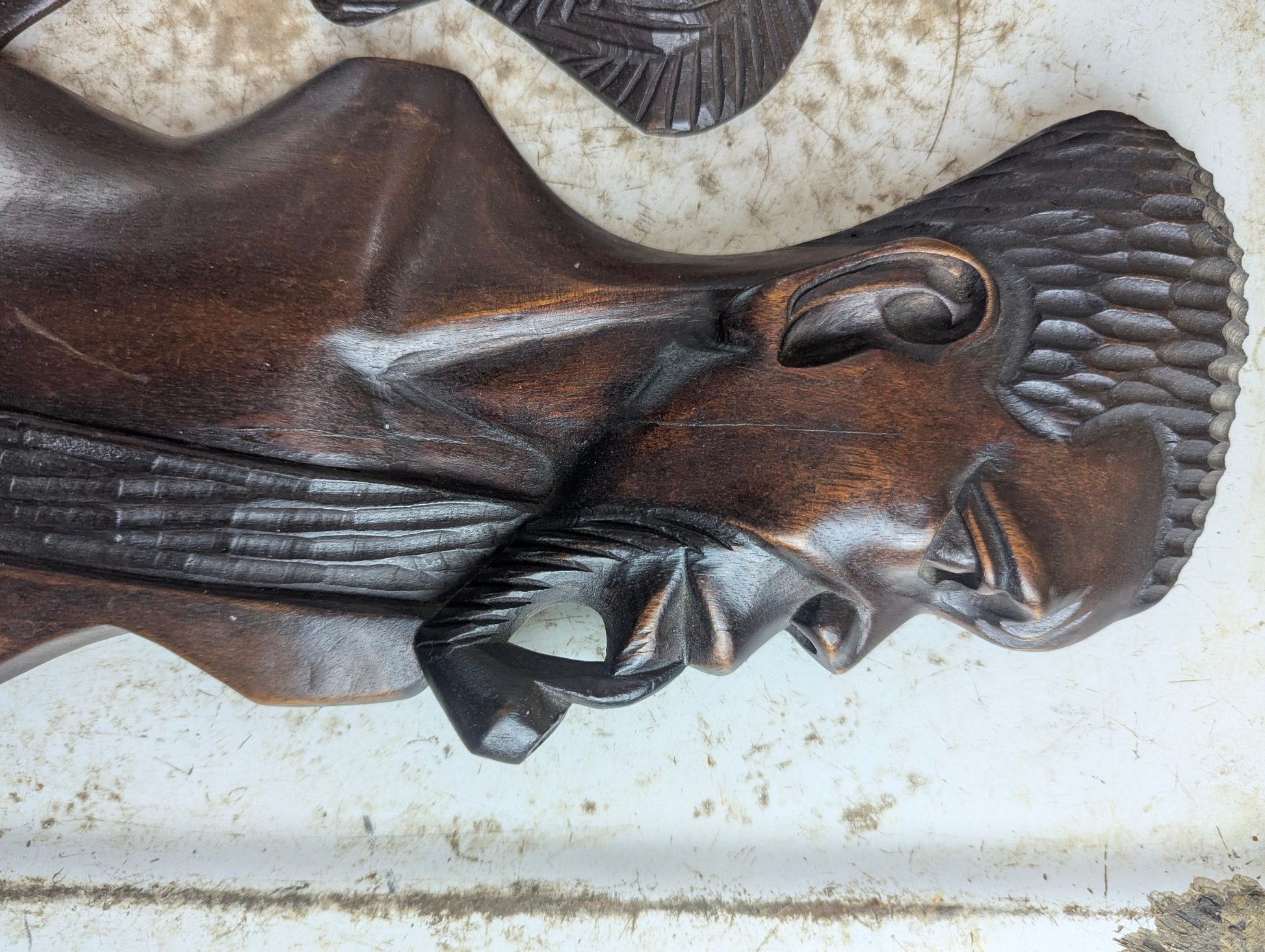 Pair of Mid-Century Hand-Carved African Hardwood Wall Profile Sculptures