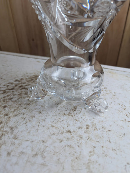 Vintage Bohemian Cut Crystal Tripod Vase - Crack on Rim