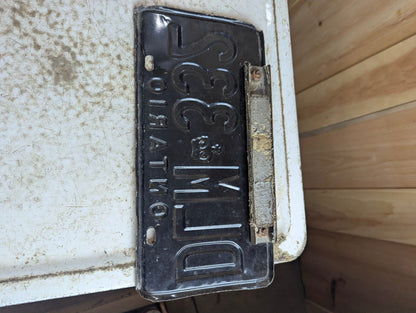 Vintage 1980s Yellow Ontario Dealer Service License Plate in Original Carrier