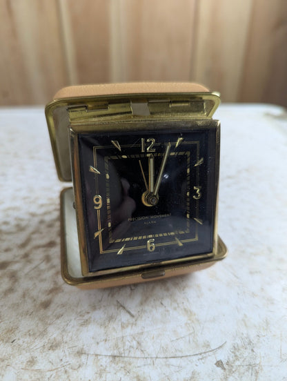 Vintage Fisher Wind-up Travel Alarm Clock in Case