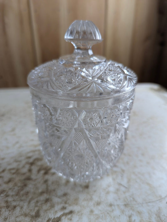 Antique Manganese Cut Crystal Glass Jar with Lid