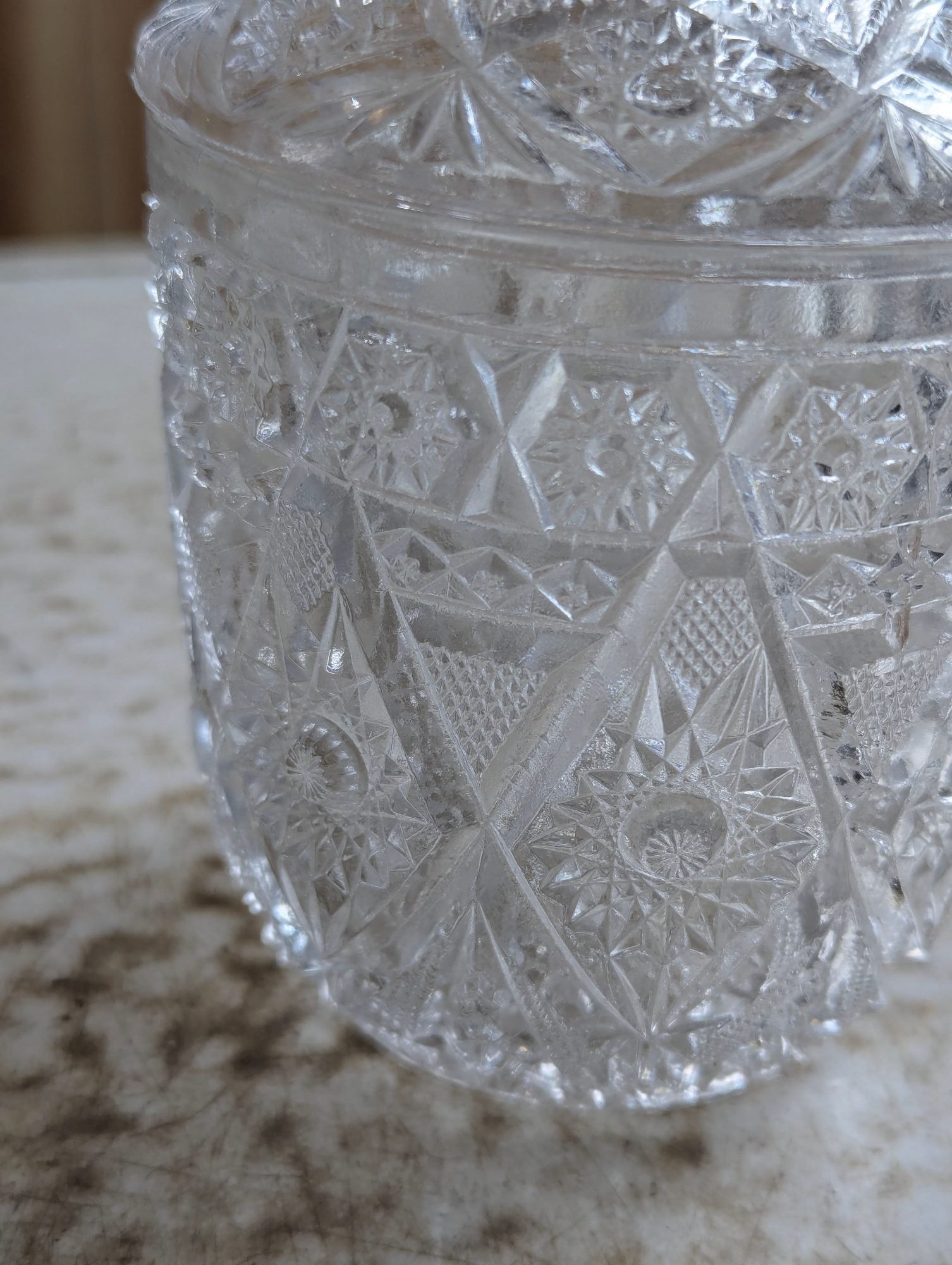 Antique Manganese Cut Crystal Glass Jar with Lid