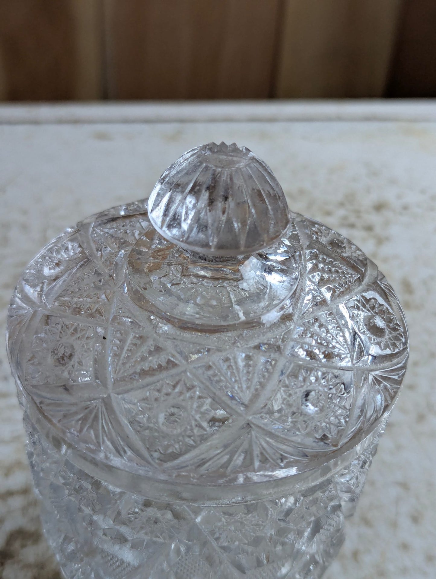 Antique Manganese Cut Crystal Glass Jar with Lid