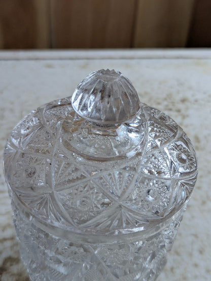 Antique Manganese Cut Crystal Glass Jar with Lid