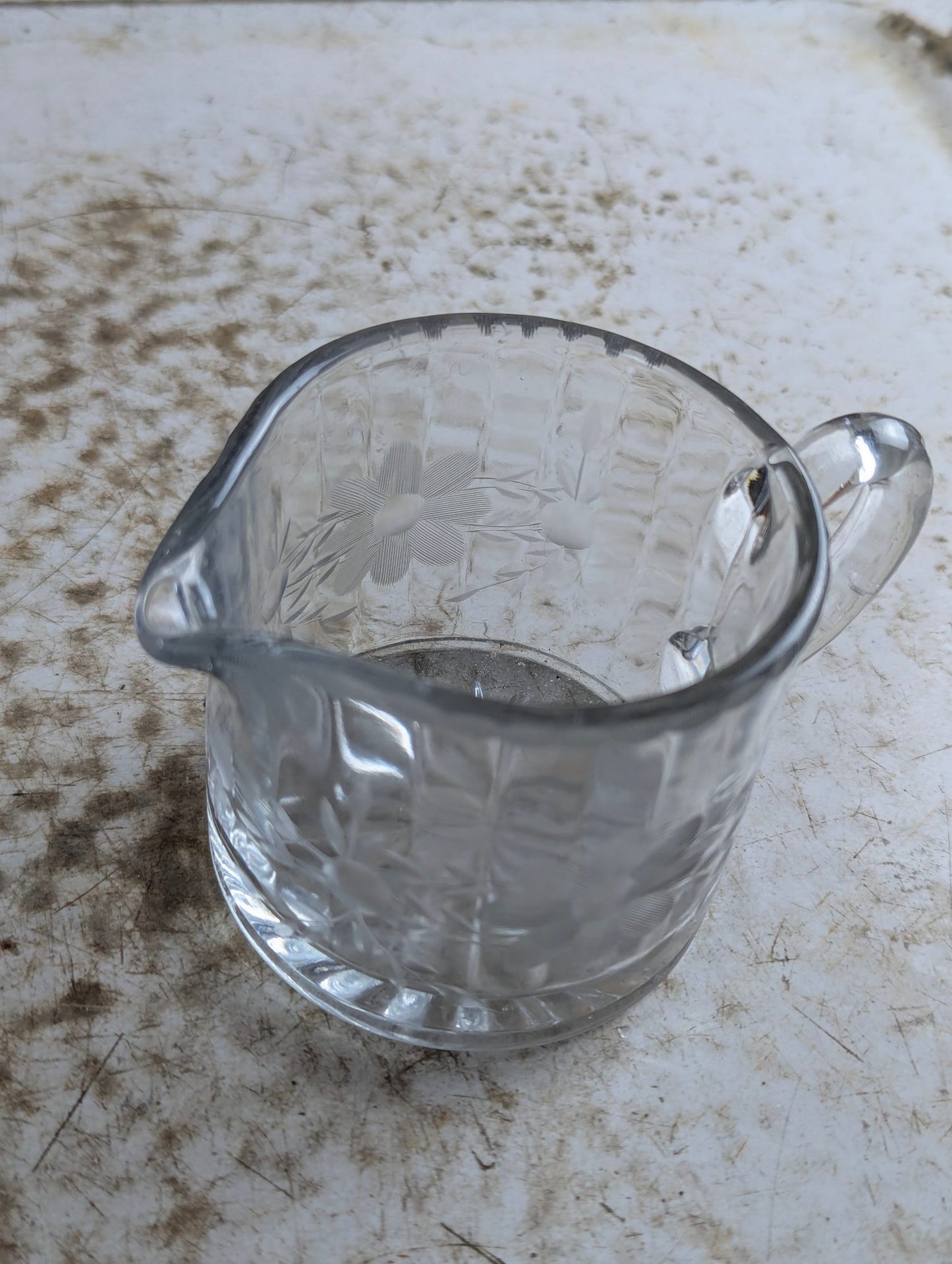 Antique Etched Manganese Glass Creamer