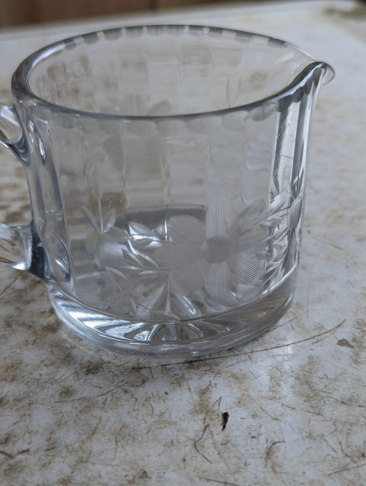 Antique Etched Manganese Glass Creamer