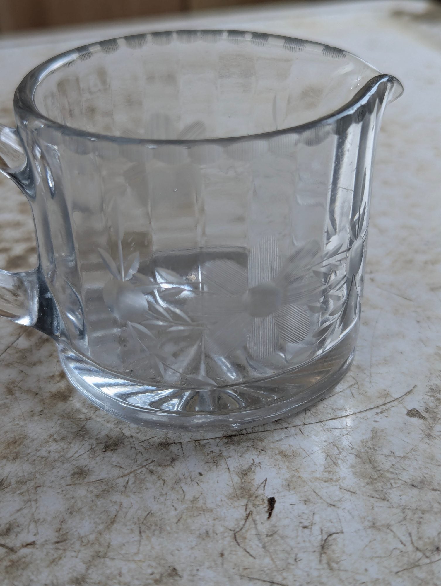 Antique Etched Manganese Glass Creamer