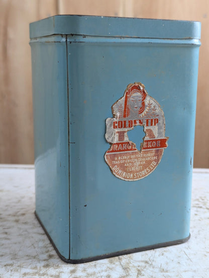 Vintage Blue Golden Tea 1lb Metal Tin