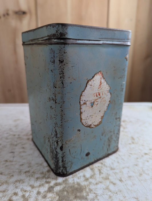 Vintage Blue Golden Tea 1lb Metal Tin - Patina