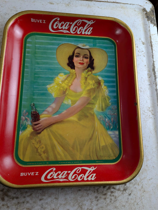 1938 French Canadian "Girl at Shade" Coca-Cola Tray