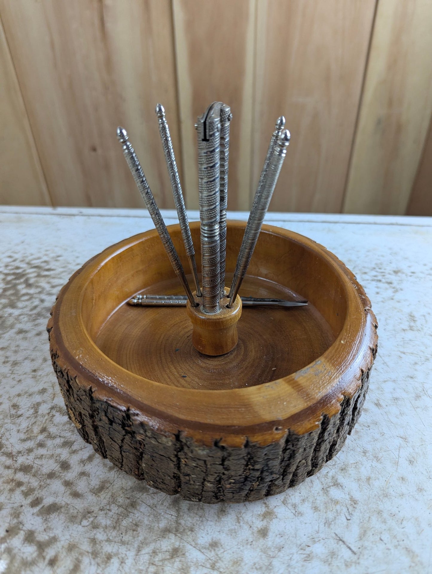 Vintage Rustic Edge Wood Nut Nutcracker Bowl w