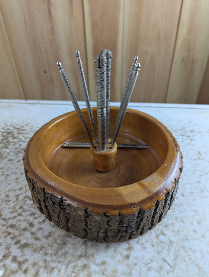 Vintage Rustic Edge Wood Nut Nutcracker Bowl w