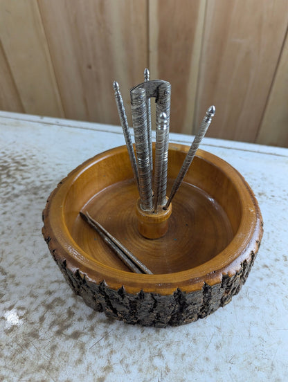 Vintage Rustic Edge Wood Nut Nutcracker Bowl w