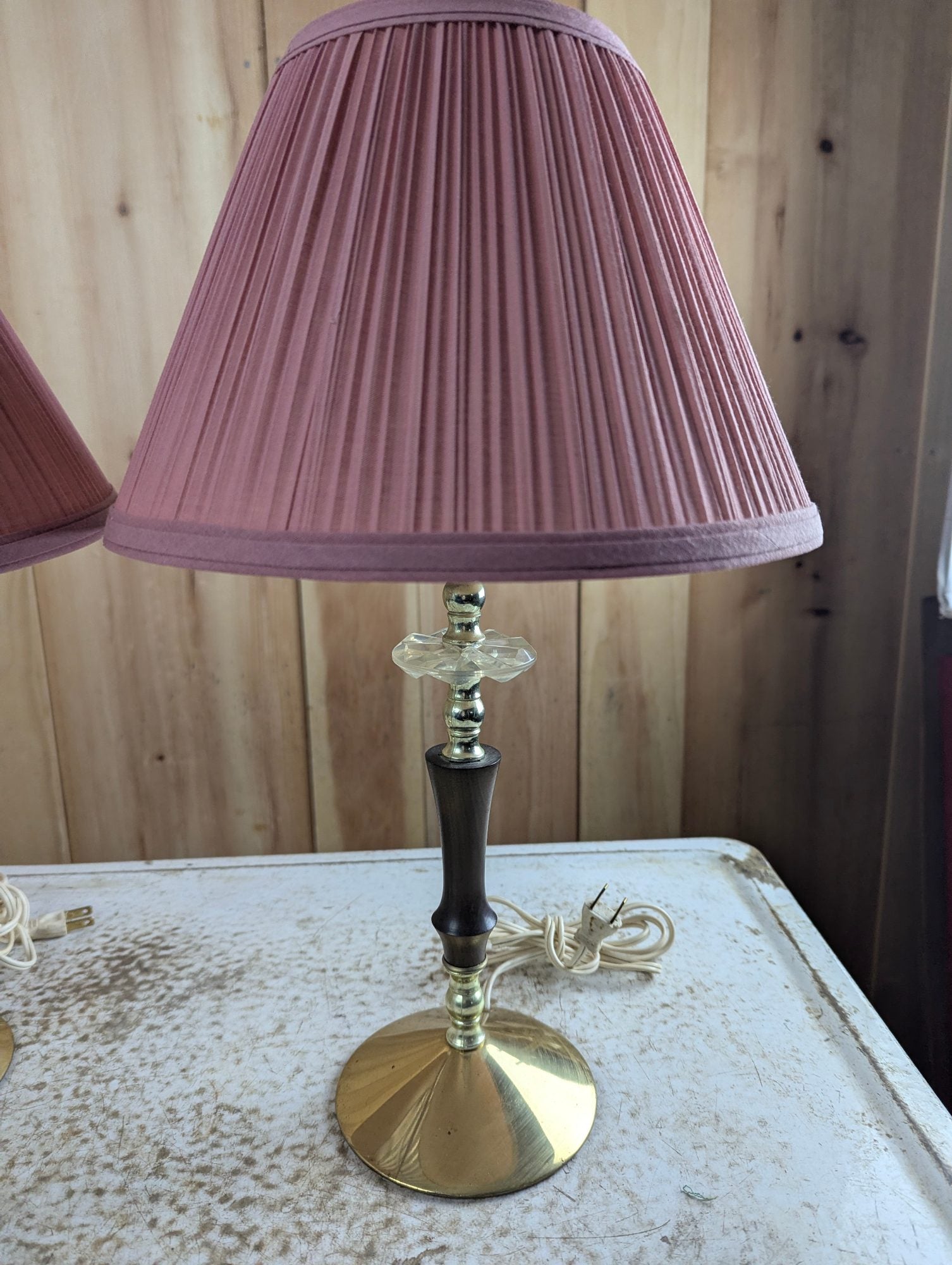Vintage Pair of 18" Wood and Glass Table Lamps