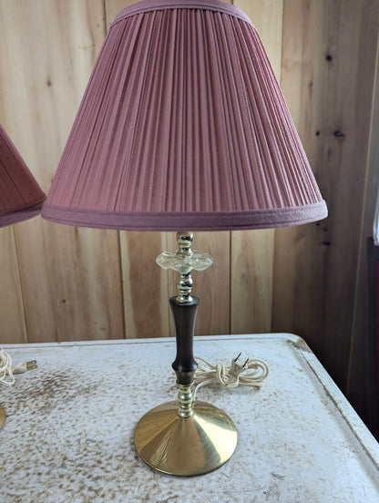 Vintage Pair of 18" Wood and Glass Table Lamps