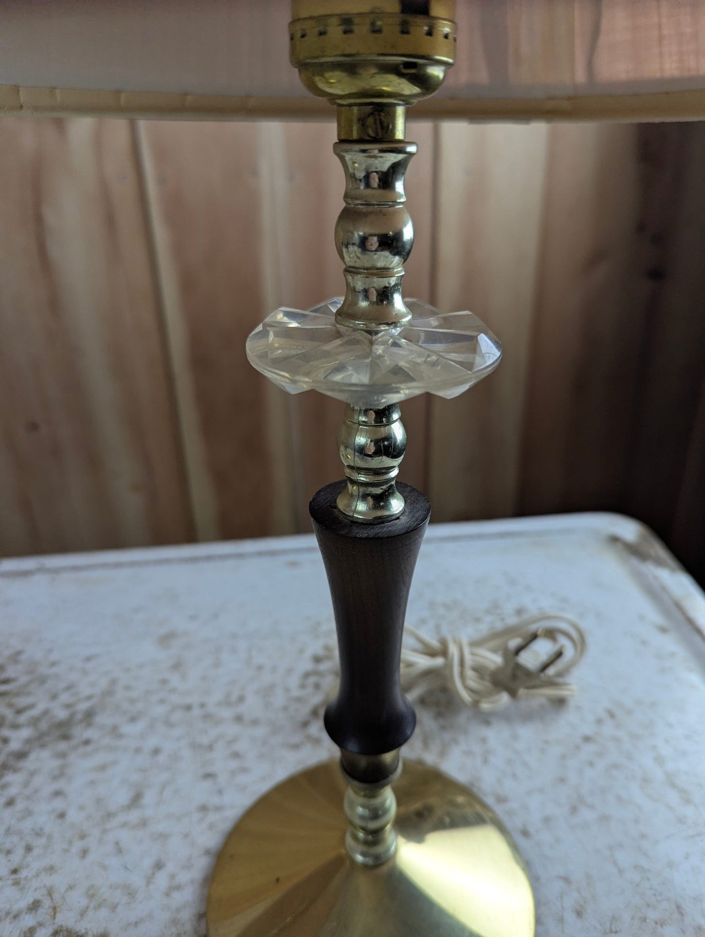 Vintage Pair of 18" Wood and Glass Table Lamps