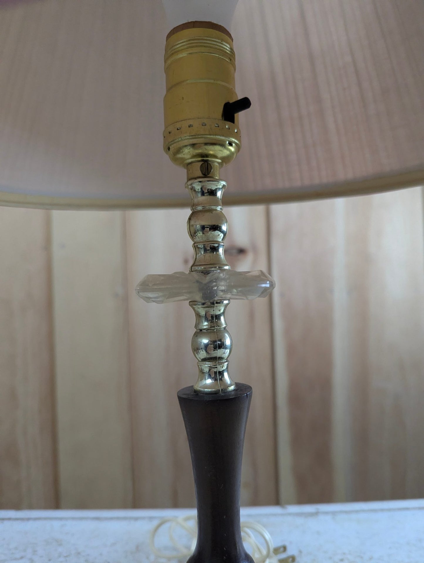 Vintage Pair of 18" Wood and Glass Table Lamps