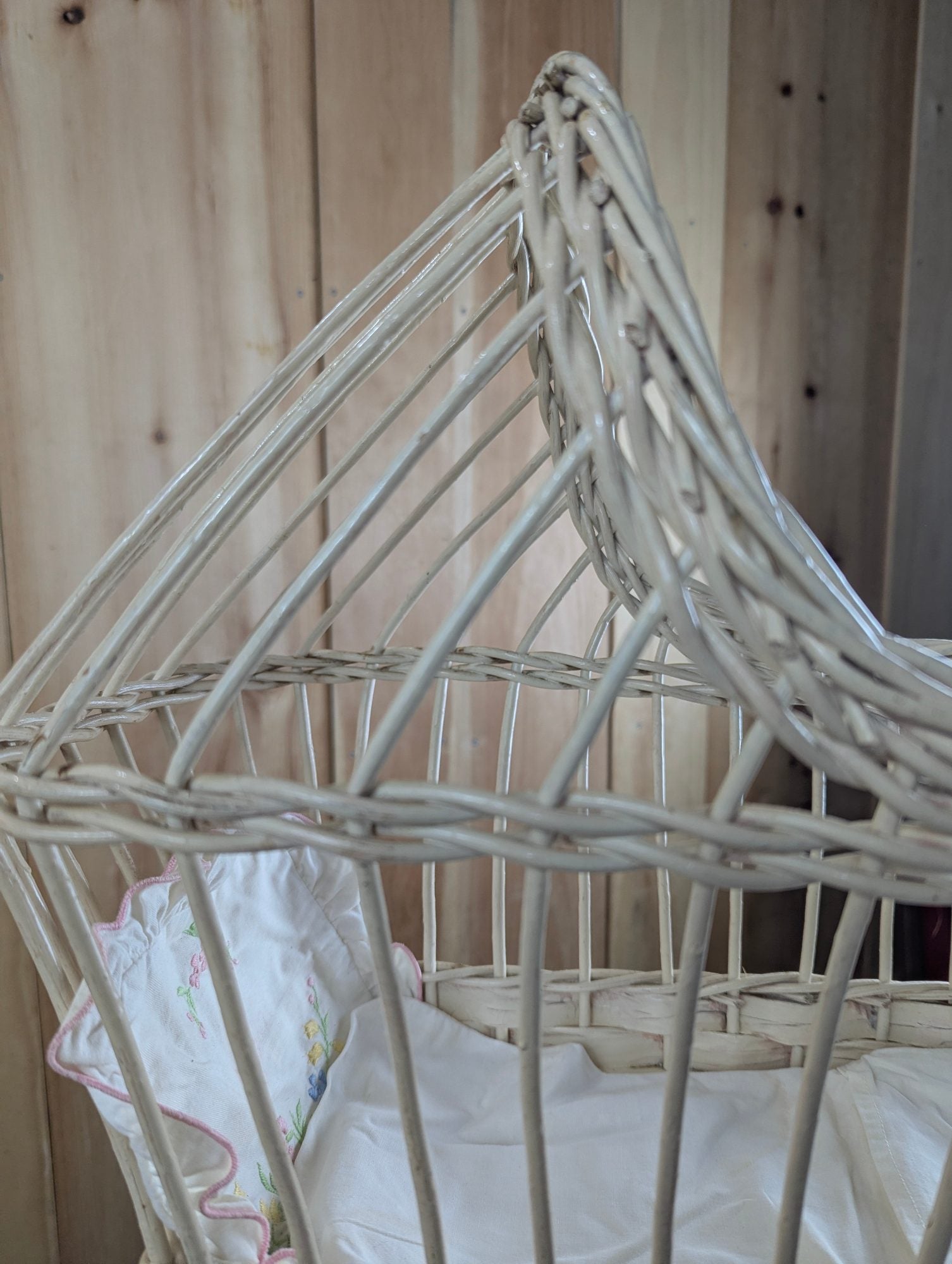 Vintage White Wicker Doll Cradle