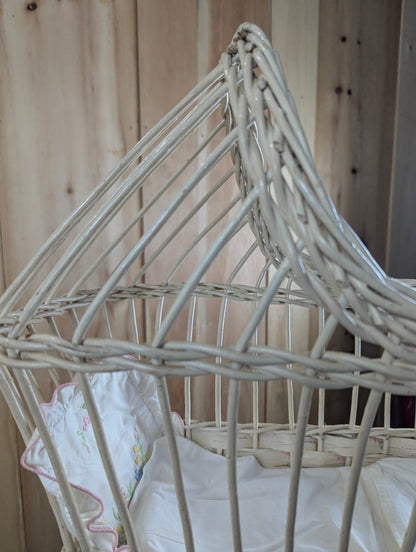 Vintage White Wicker Doll Cradle