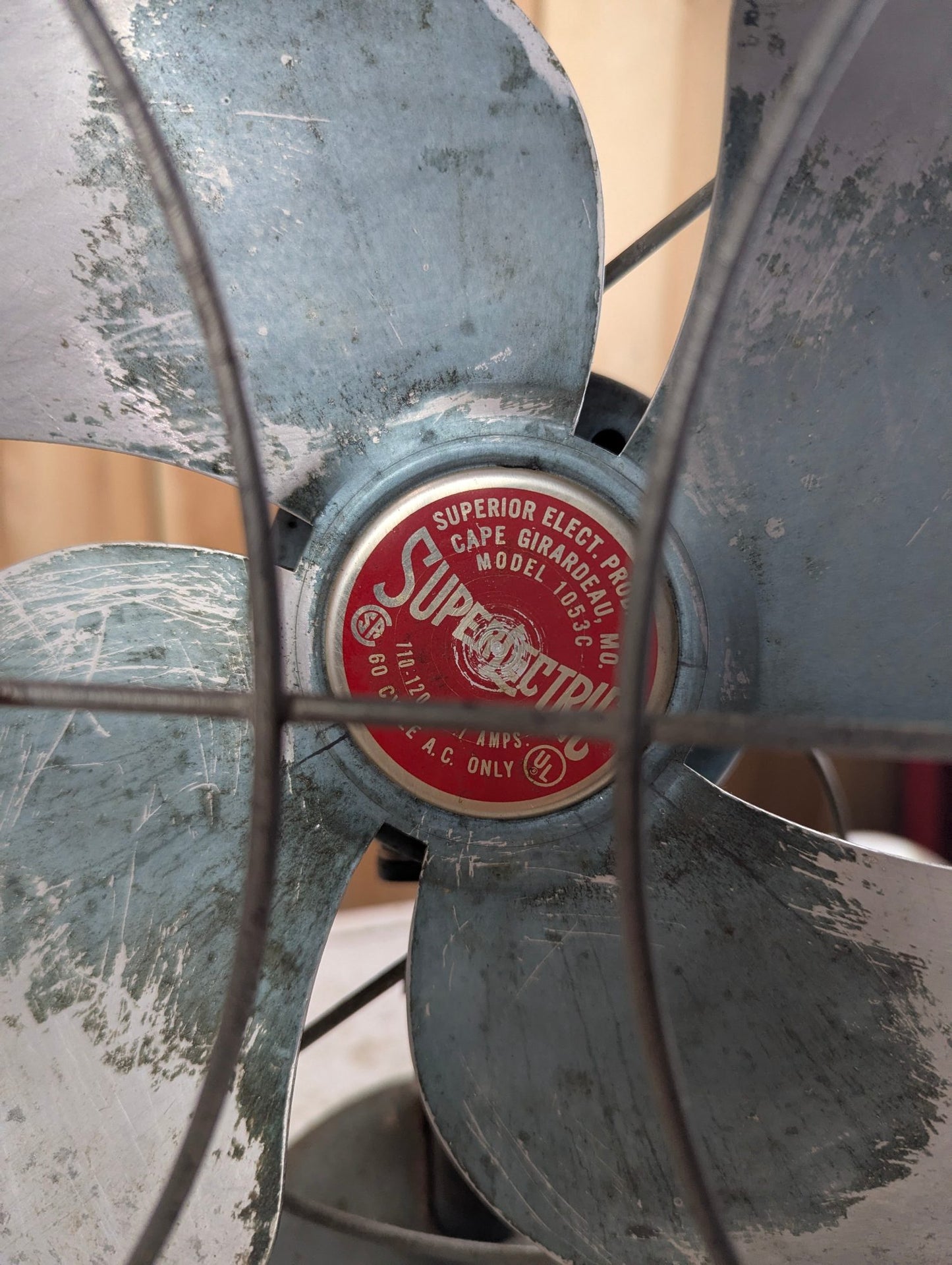 Vintage Blue Super Lectric Model 1053C Oscillating Metal Fan