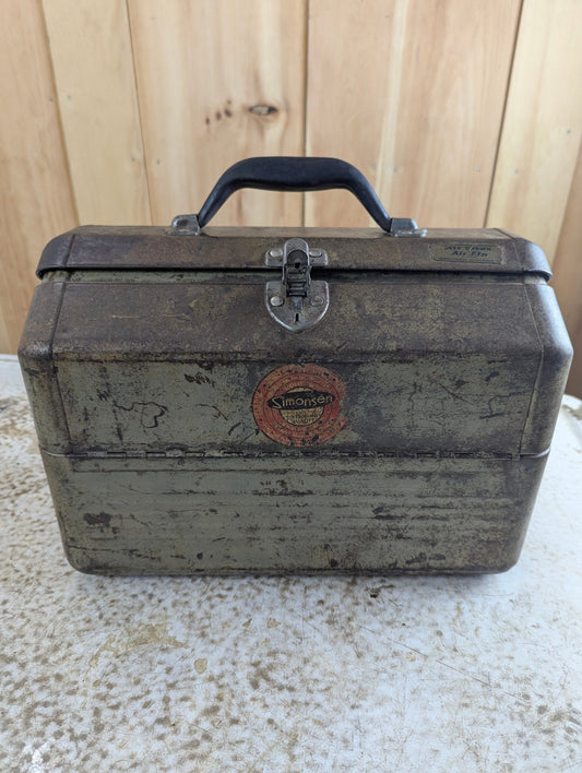 Vintage Union Steel Olive Green Tool Tackle Box
