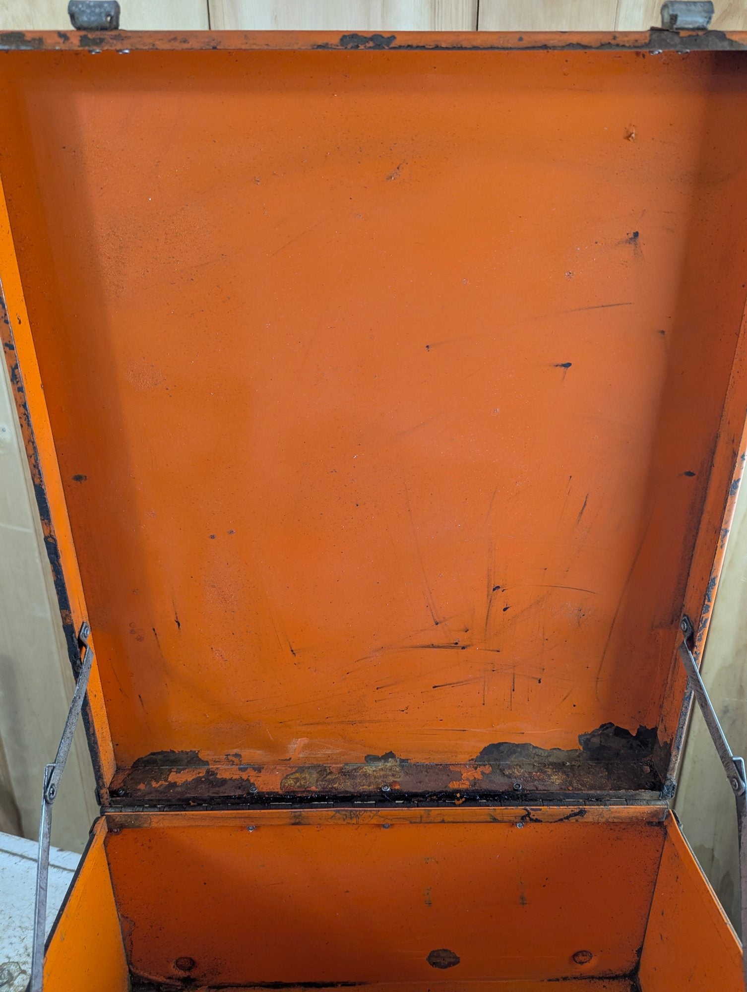 Vintage 19.5" x 17" 9" Orange Metal Equipment Box
