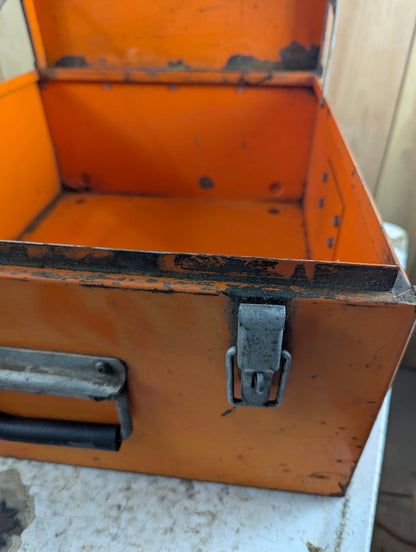 Vintage 19.5" x 17" 9" Orange Metal Equipment Box