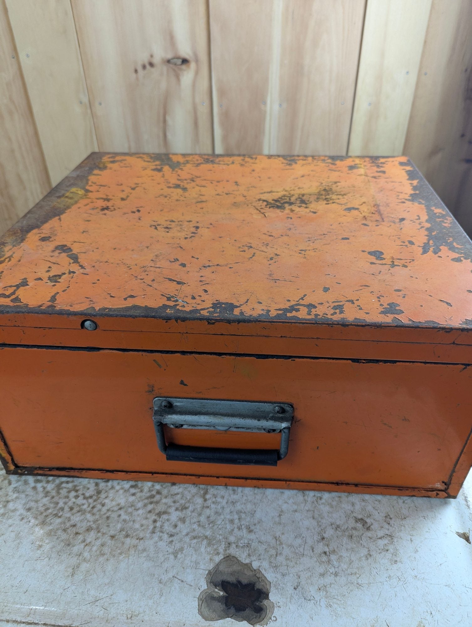 Vintage 19.5" x 17" 9" Orange Metal Equipment Box