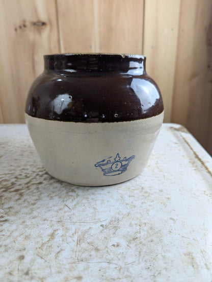 Vintage Robinson Ransbottom 2-Quart Blue Crown Stoneware Bean Pot Crock - No Lid